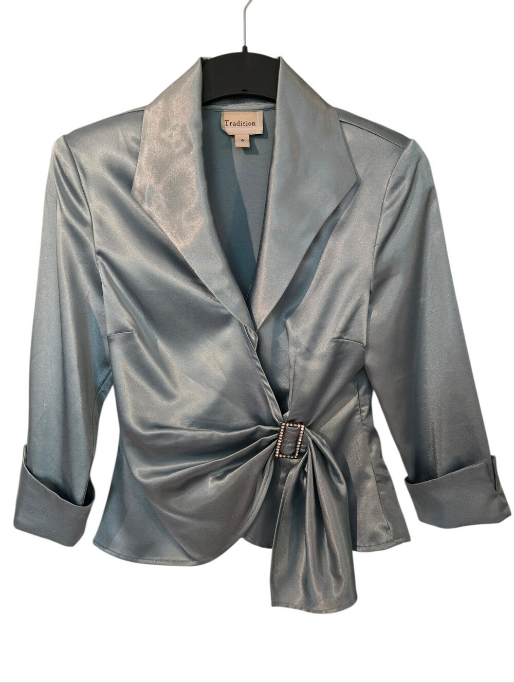Tradition Vintage Ice-Blue Satin Wrap Jacket Size 4